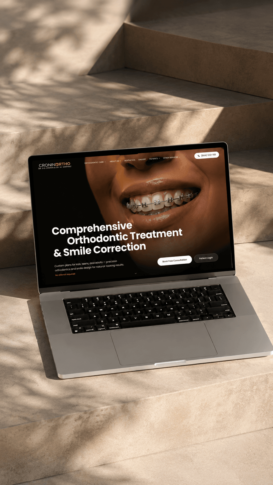 Cronin Orthodontics Langley BC website on laptop — premium dental brand and patient experience design
