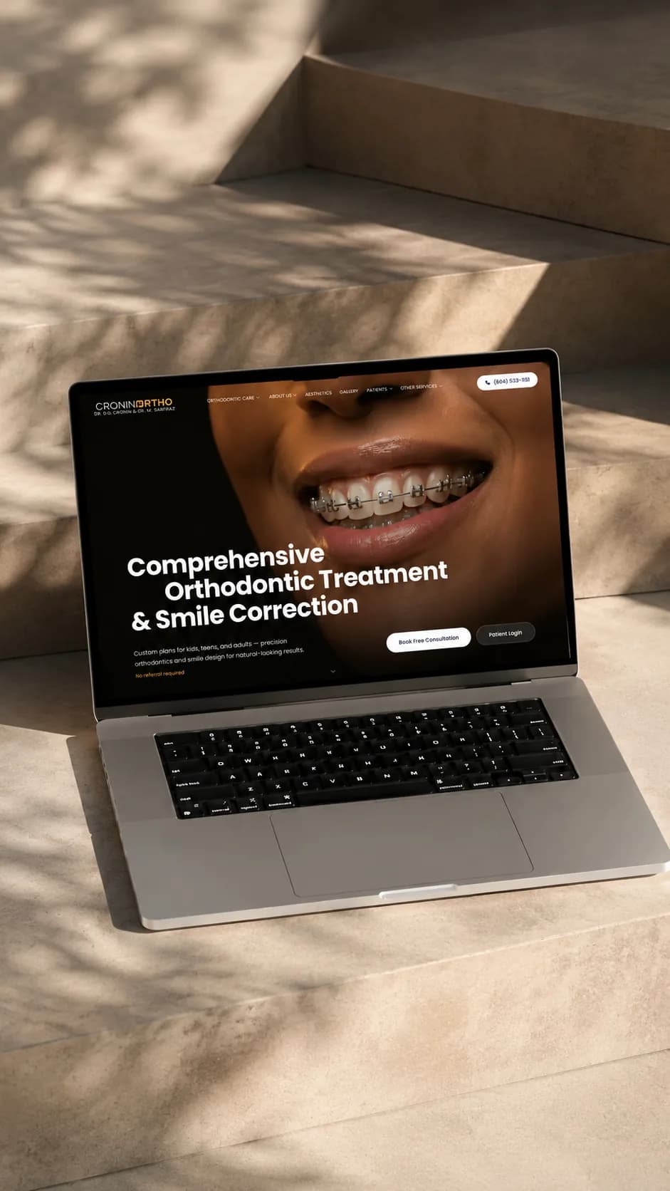 Cronin Orthodontics Langley BC website on laptop — premium dental brand and patient experience design